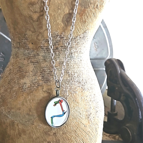 Lowly worm decoupage pendant w chain ooak upcycled childrens book Richard Scarry - Picture 5 of 8